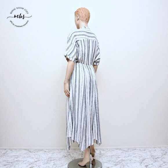 En Creme Boho Striped Low Neck Maxi Dress Blue White Women S - Picture 6 of 15